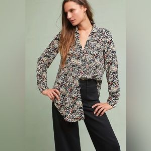 Maeve by Anthropologie Matilda Floral Half Buttondown Collar Blouse